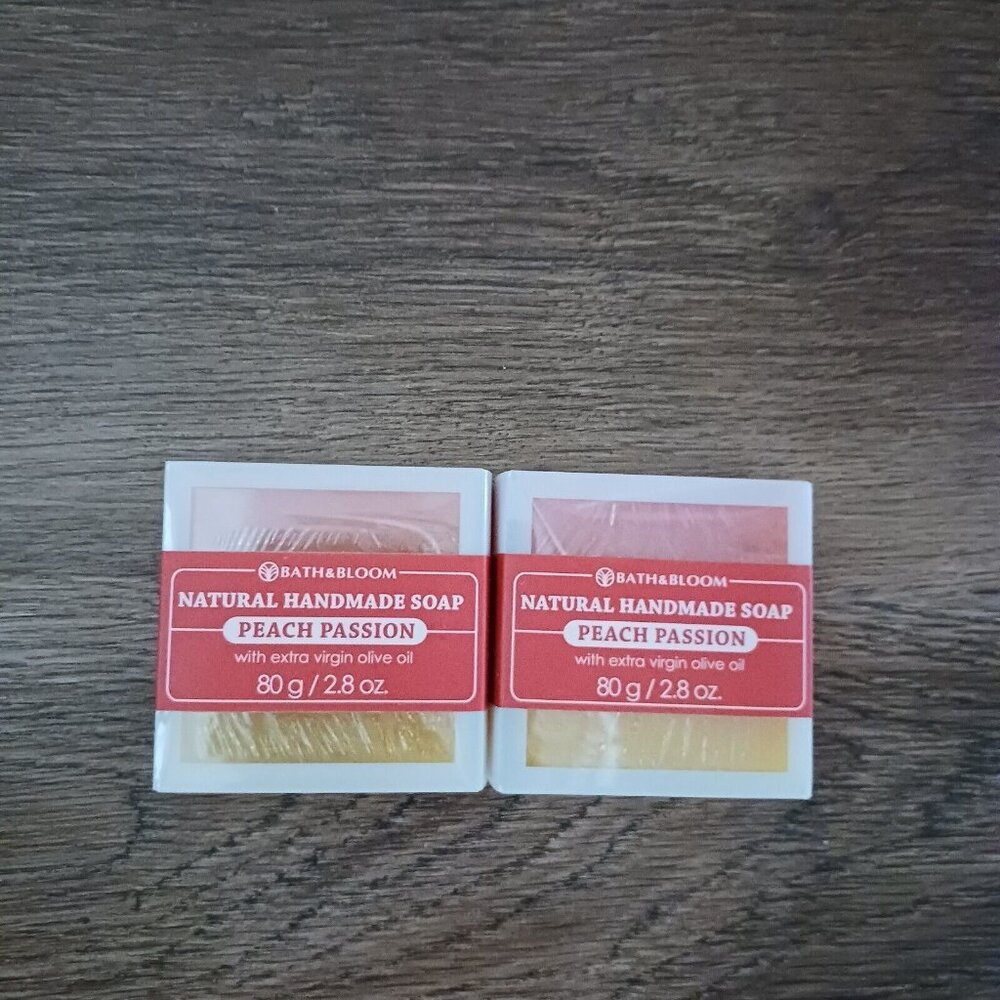 2 Bath & Bloom Natural Handmade Soap Peach Passion Bar 2.8 oz 80 gr NEW‎ SEALED
